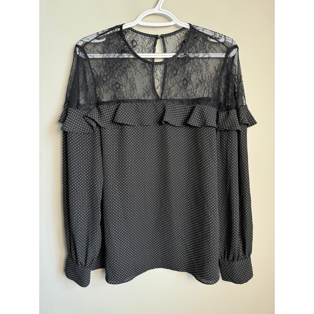 Le Chateau Polka Dot Blouse L Ruffle Lace Yoke Coquette Goth Dark Academia Y2K